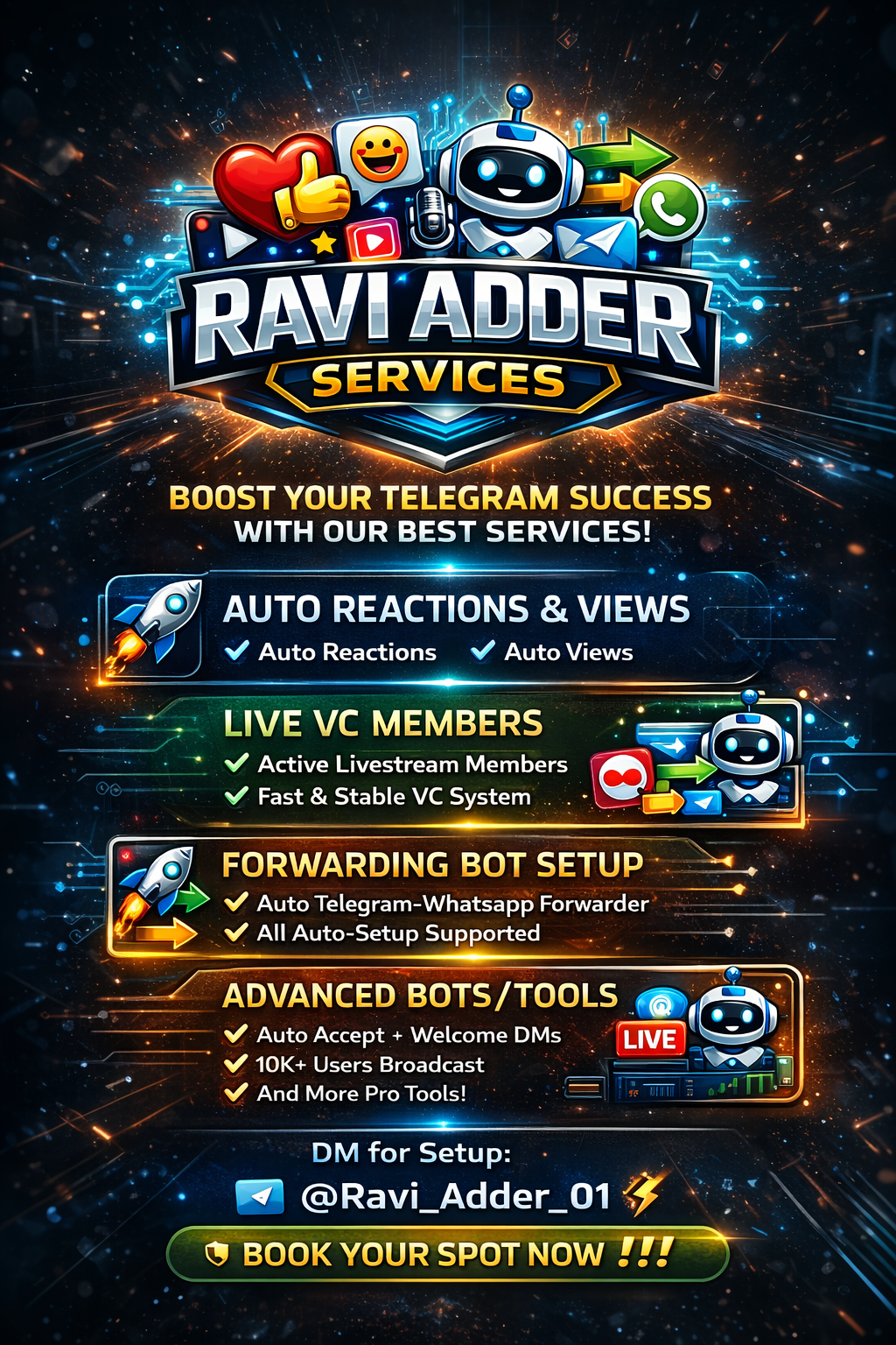 Ravi Adder advanced Telegram bot services